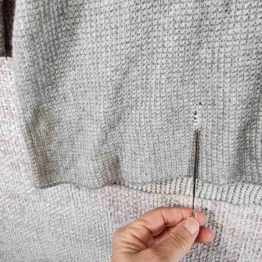 Eileen Fisher VNeck Cashmere Lambswool Sweater Womens Large Gray Oversized *hole - Picture 3 of 11
